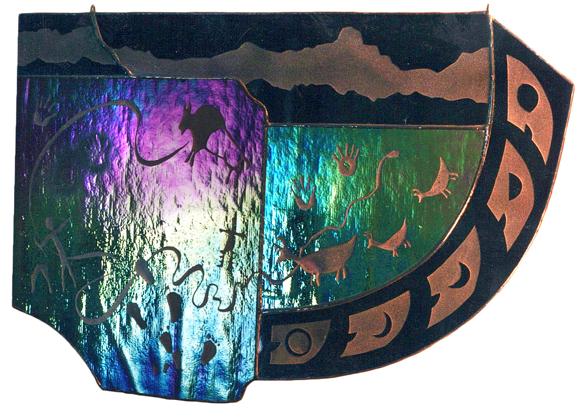 Petroglyph design stained glass art by Mark Frederick Fisher